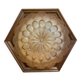 Antique Ceiling Light Wall Lamp Molded Glass + Wooden Support 70s Vintage