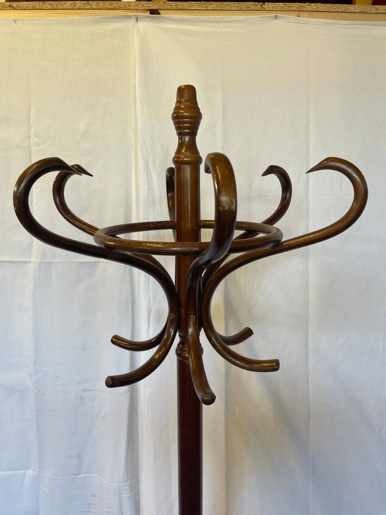 Antique curved wooden parrot coat rack