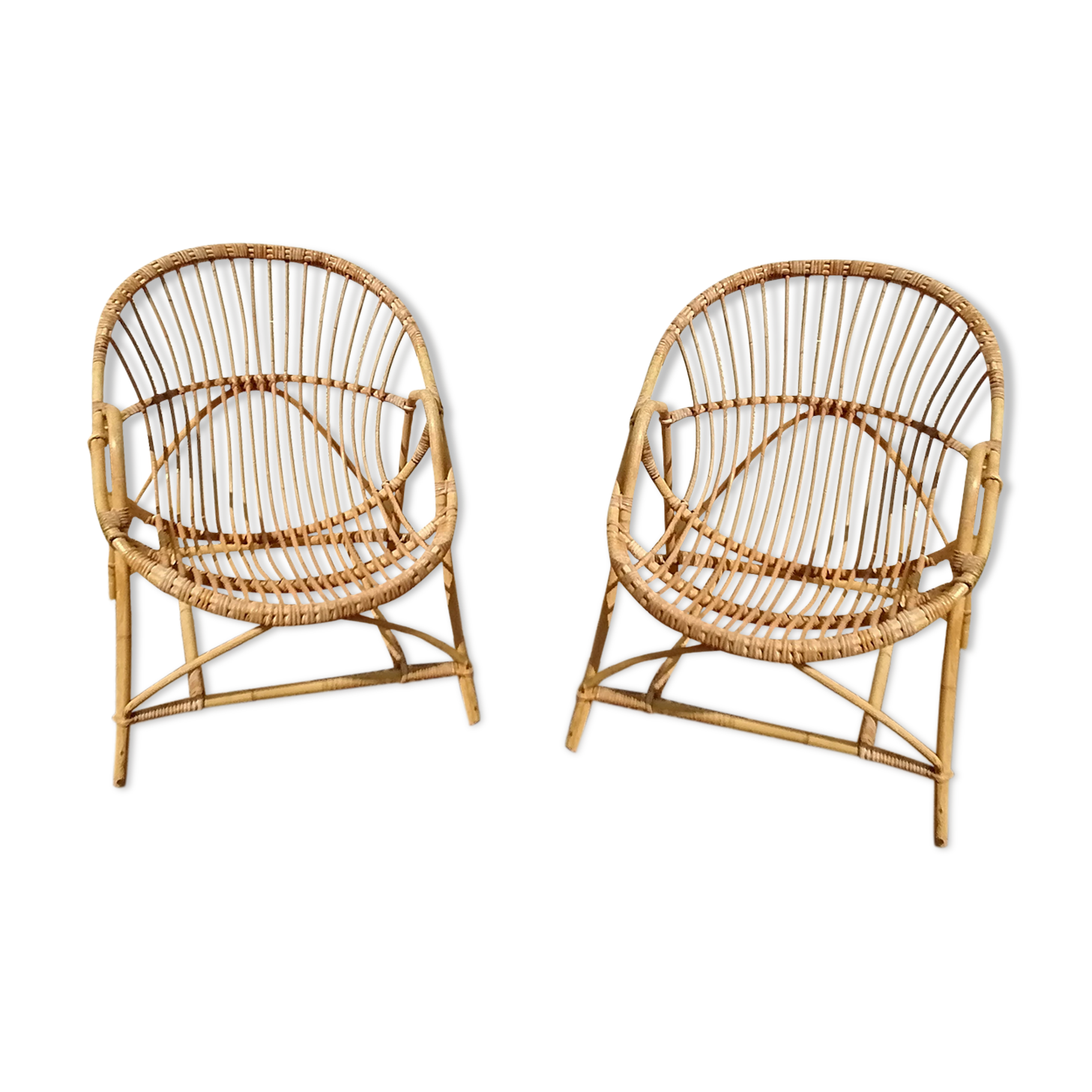Vintage rattan armchair pair