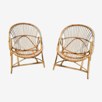 Vintage rattan armchair pair