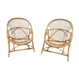Vintage rattan armchair pair
