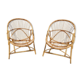 Vintage rattan armchair pair