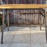 Console, table, raw wood, metal, vintage