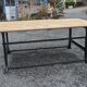Industrial table cast iron and wooden tray