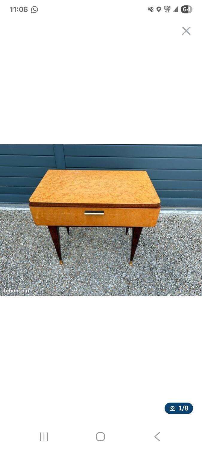 Vintage side table – 1950s/60s – burl wood & splayed legs