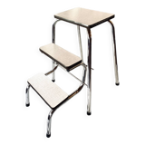 Vintage step stool in white Formica and chrome steel