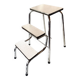Tabouret escabeau vintage en Formica blanc et acier chromé