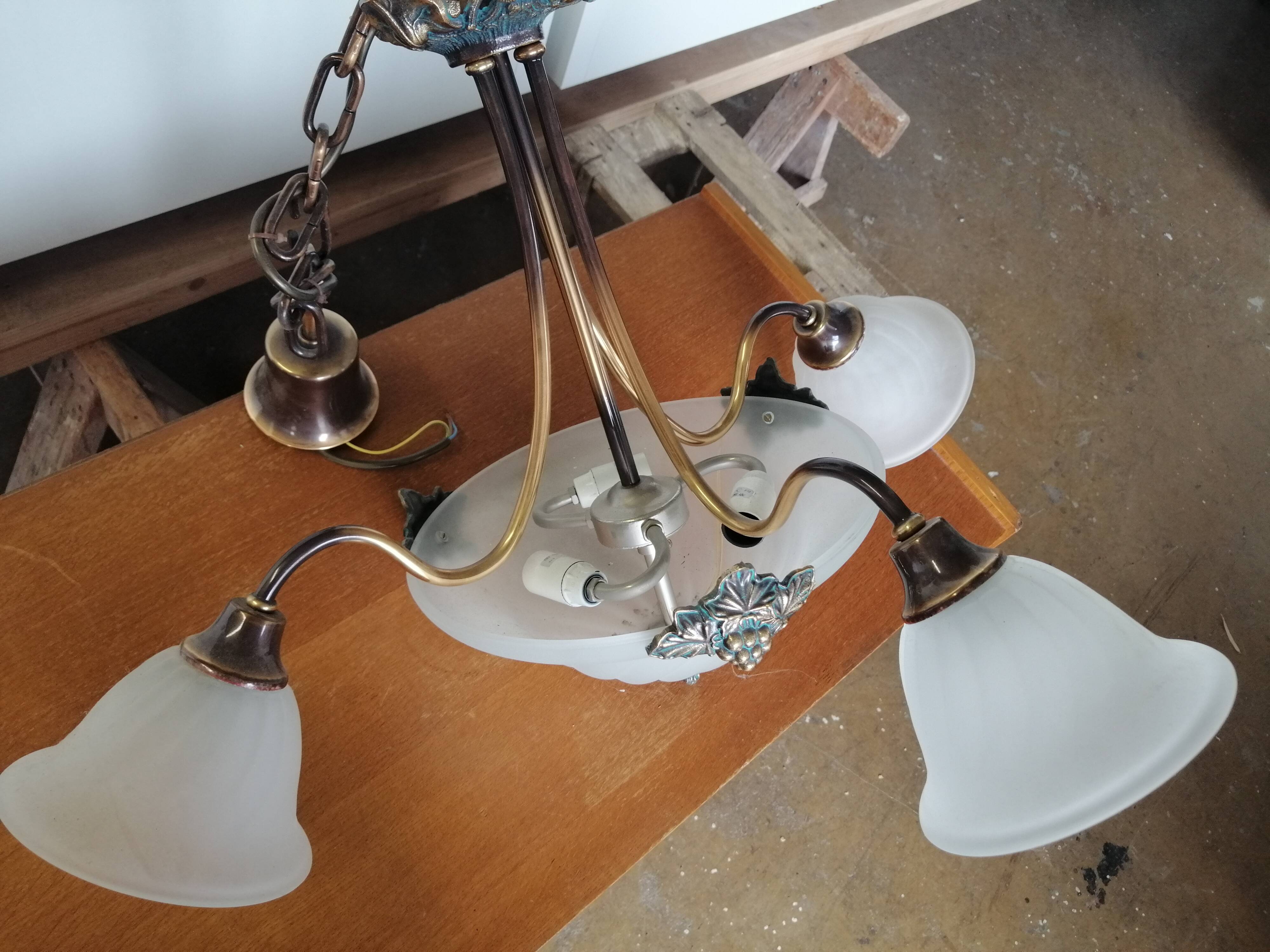 Opaline and brass chandelier