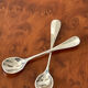 Duo of small salt spoons silver metal.