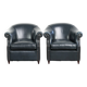 Set of dark blue cow leather club armchairs with a unique design