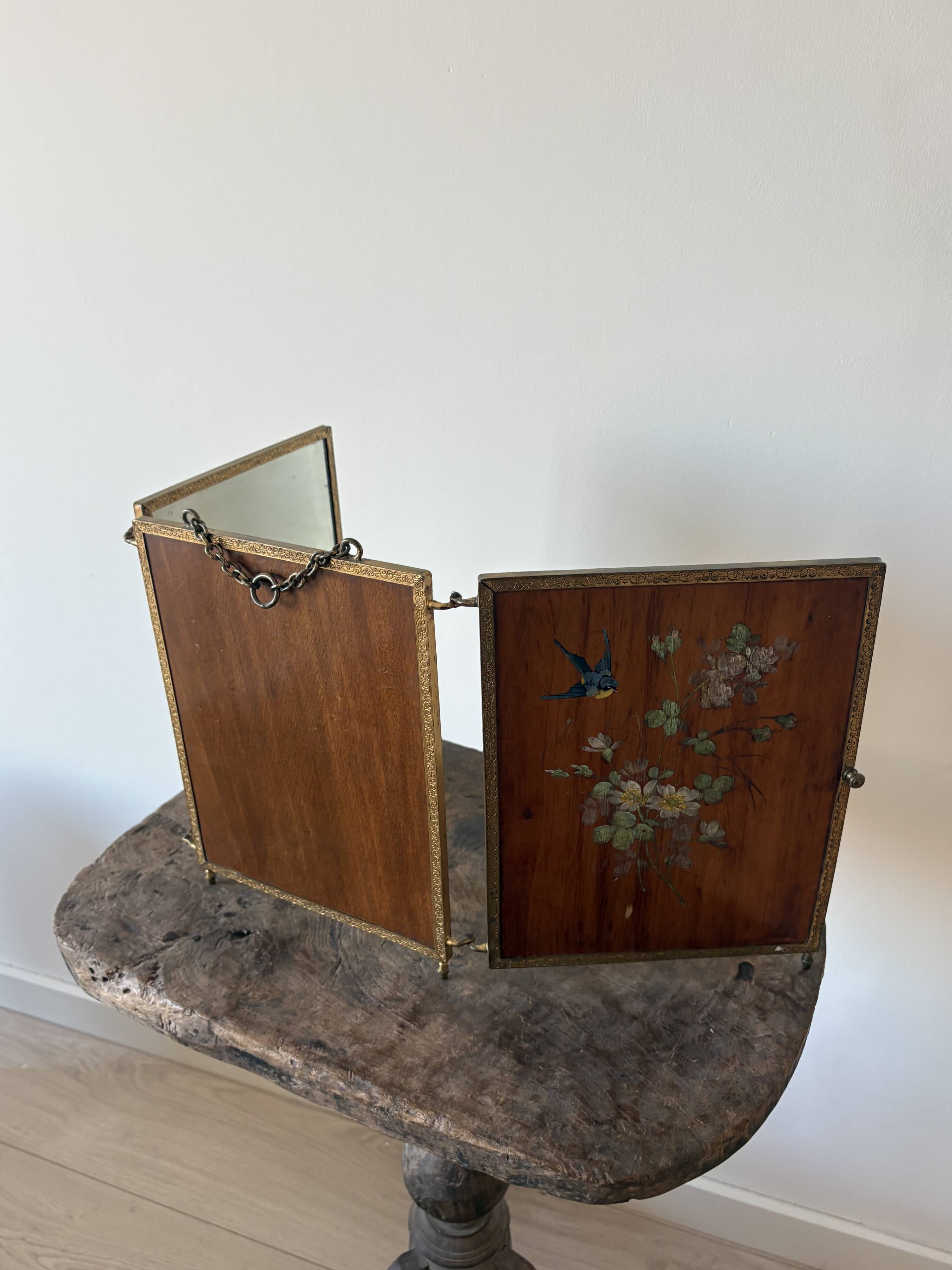 Antieke bronzen triplet spiegel uit 1900
