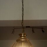 Lustre en laiton à segments de verre fumé, seconde moitié du XXe siècle