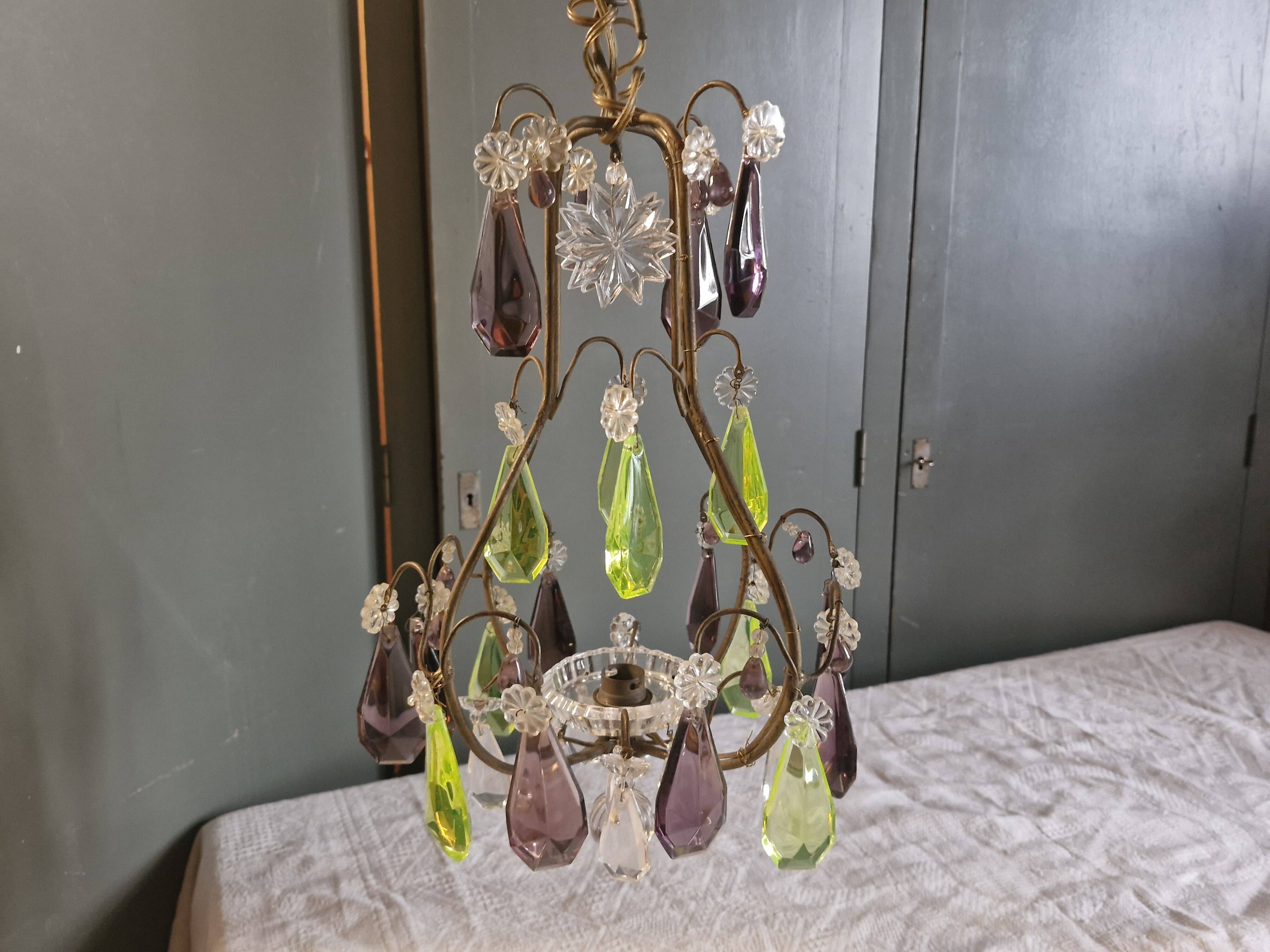 Small crystal boudoir chandelier - 1 light Bobeche signed Baccarat Epoque