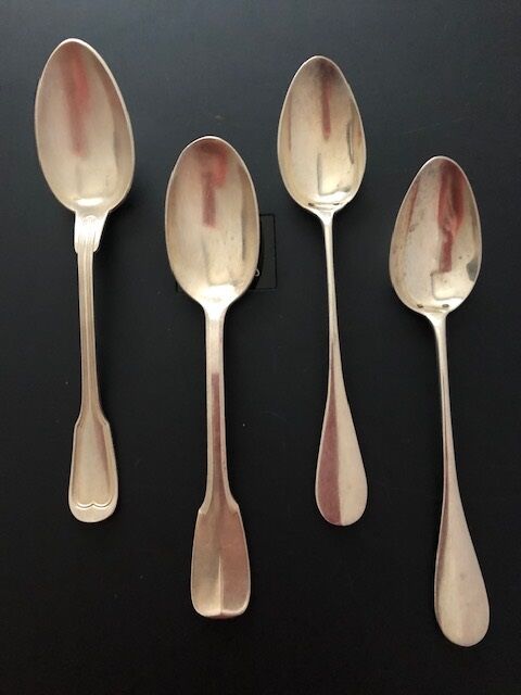 4 antique silver-plated metal teaspoons