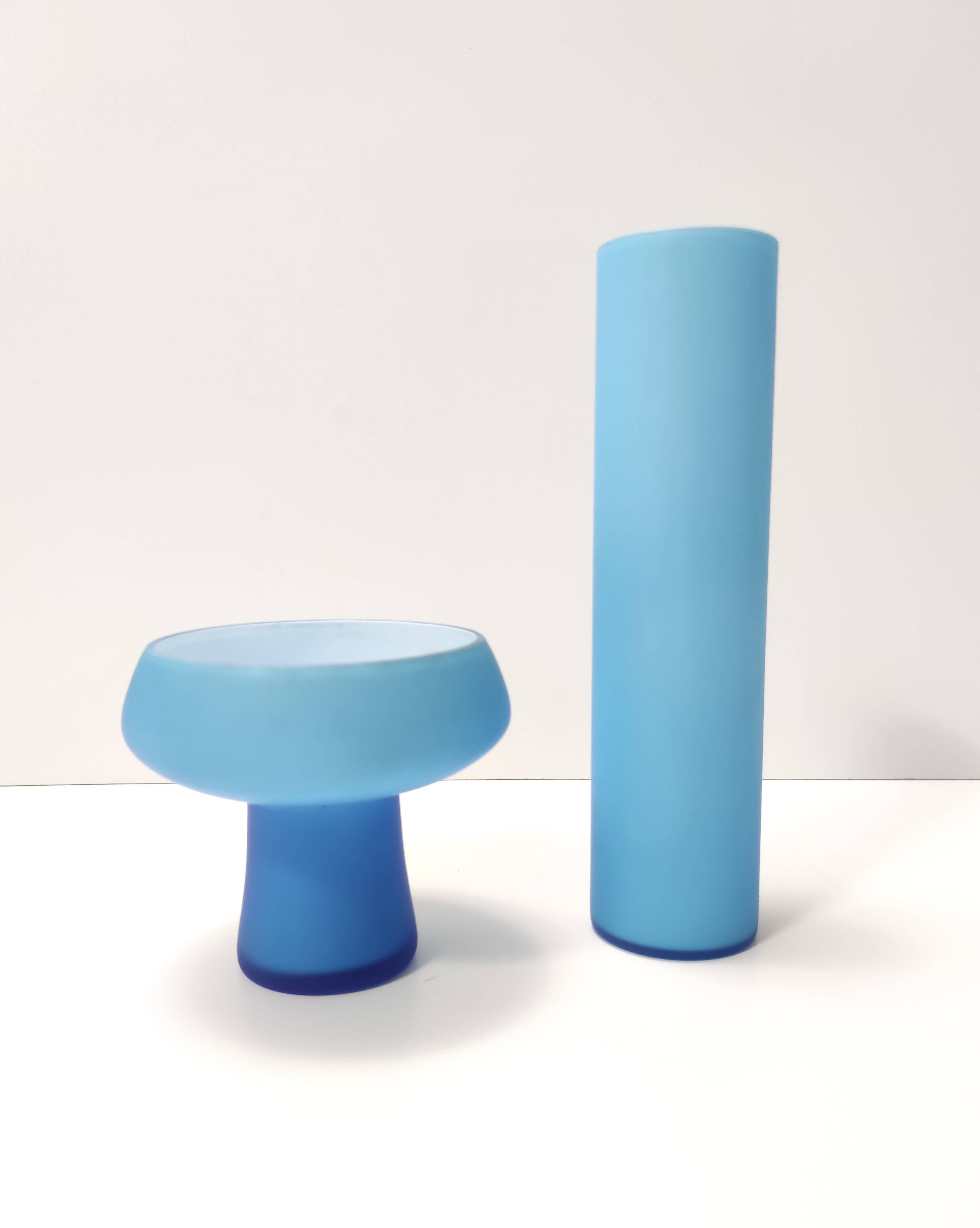 Pair of Cyan Murano Cased Glass Vases by Carlo Moretti, Italy