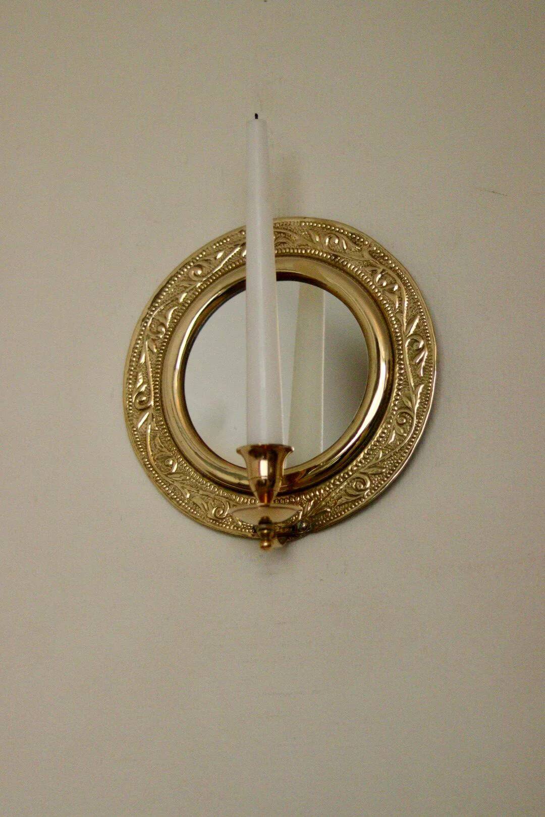Applique murale vintage en laiton avec miroir