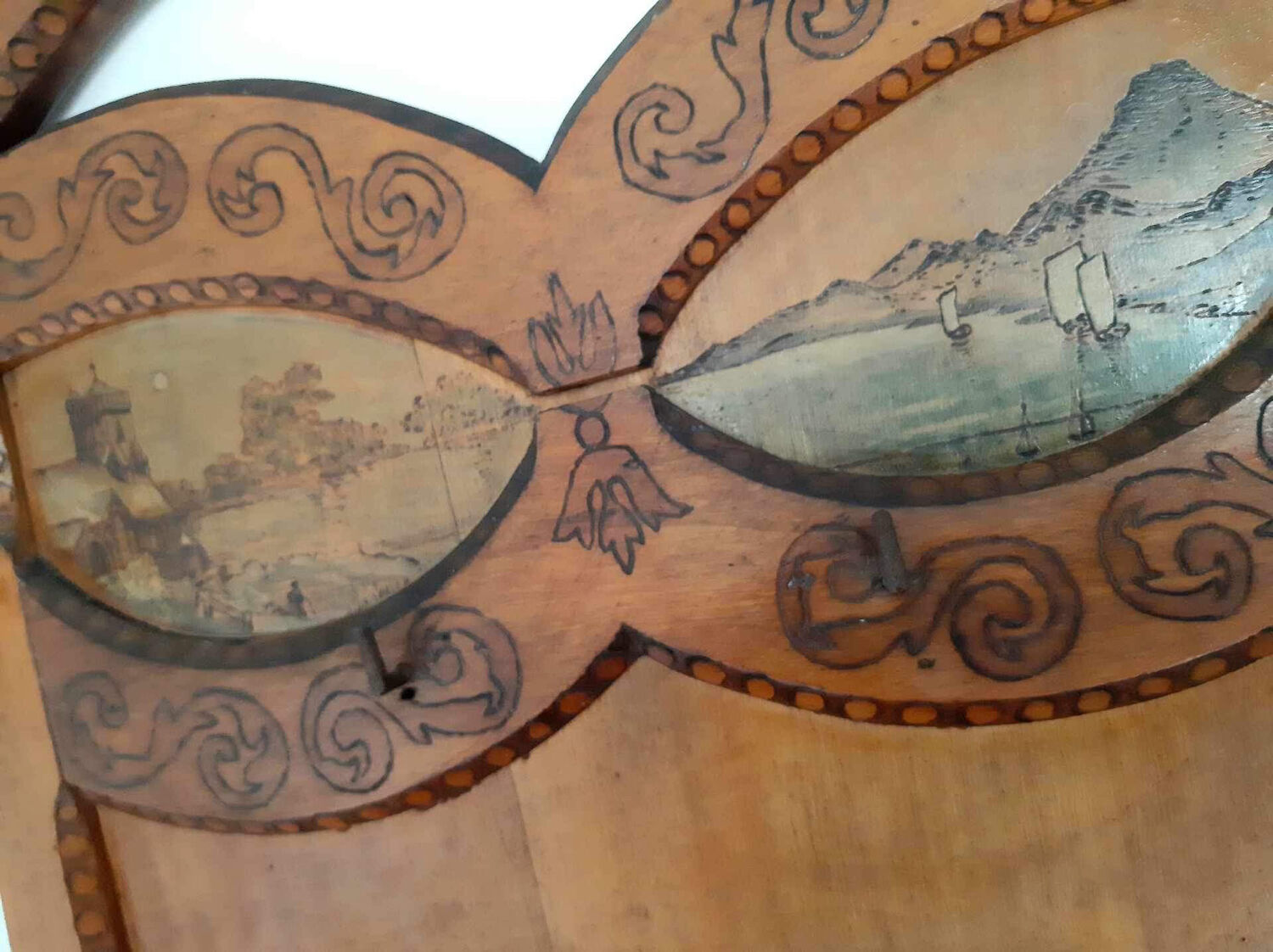 Vestiaire ancien, meuble porte-manteaux vintage, 2 miroirs, 3 patères