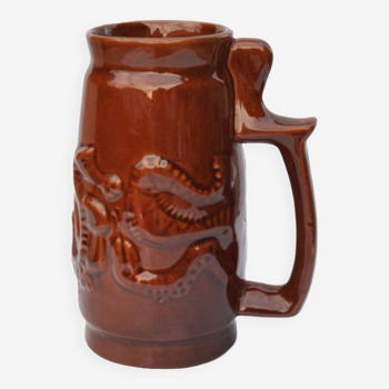 Ceramic brown mug, SPiLA Bolesławiec, Poland, 1970s.