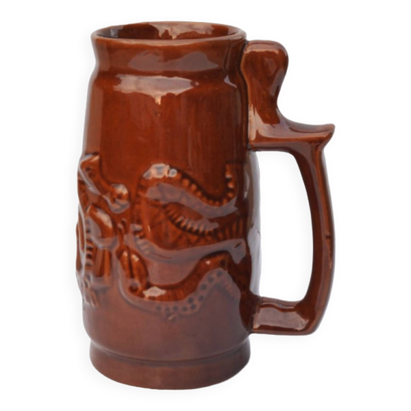 Mug marron en céramique, SPiLA Bolesławiec, Pologne, années 1970.