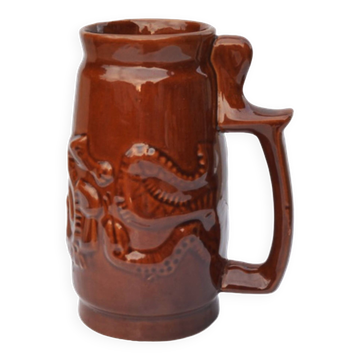 Mug marron en céramique, SPiLA Bolesławiec, Pologne, années 1970.