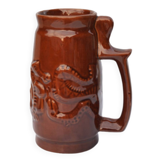 Ceramic brown mug, SPiLA Bolesławiec, Poland, 1970s.