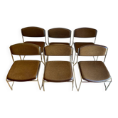 6 chaises chauffeuses luge chromées Soudexvinyl Skaï marron vintage 70s