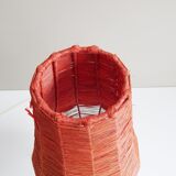Table lamp with raffia shade on a tripod frame, mid-century lighting