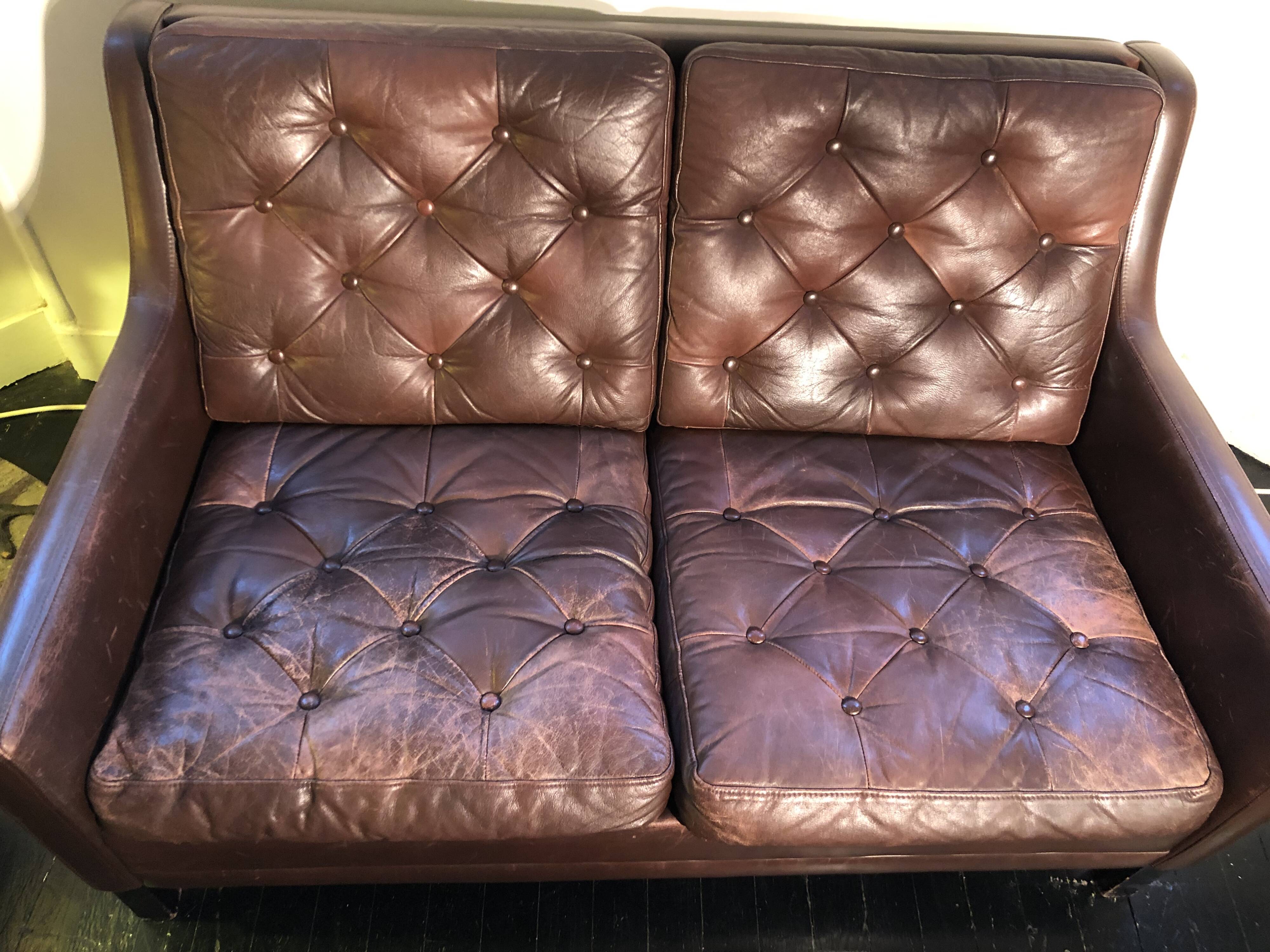 Scandinavian 2-seater leather sofa 1960