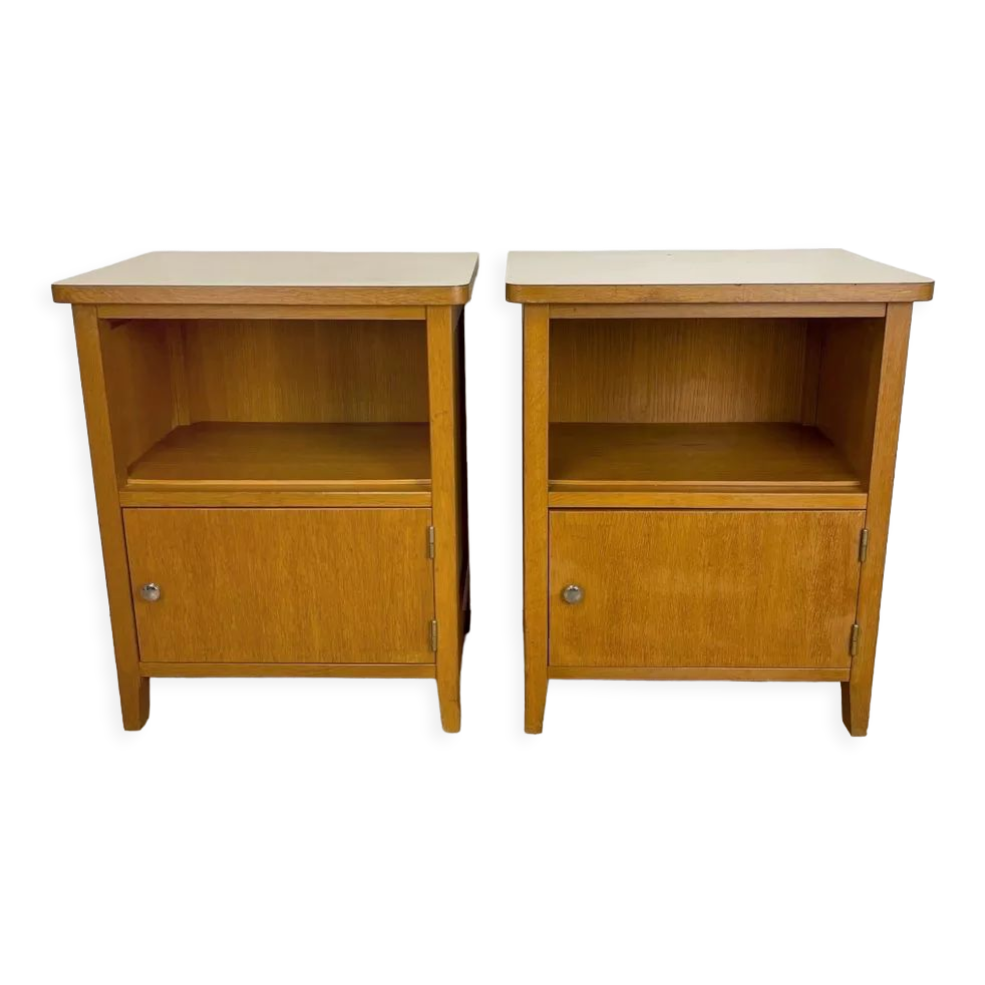 Pair of bedside tables blond wood and vinyl Jantzi 1966