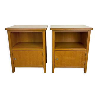 Pair of bedside tables blond wood and vinyl Jantzi 1966