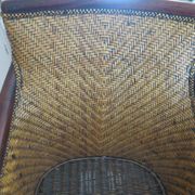 Set of 2 armchairs in woven rattan and exotic wood, 1980s