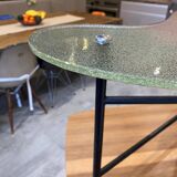 Asymmetrical tripod coffee table in granite glass, vintage bean shape, an50s