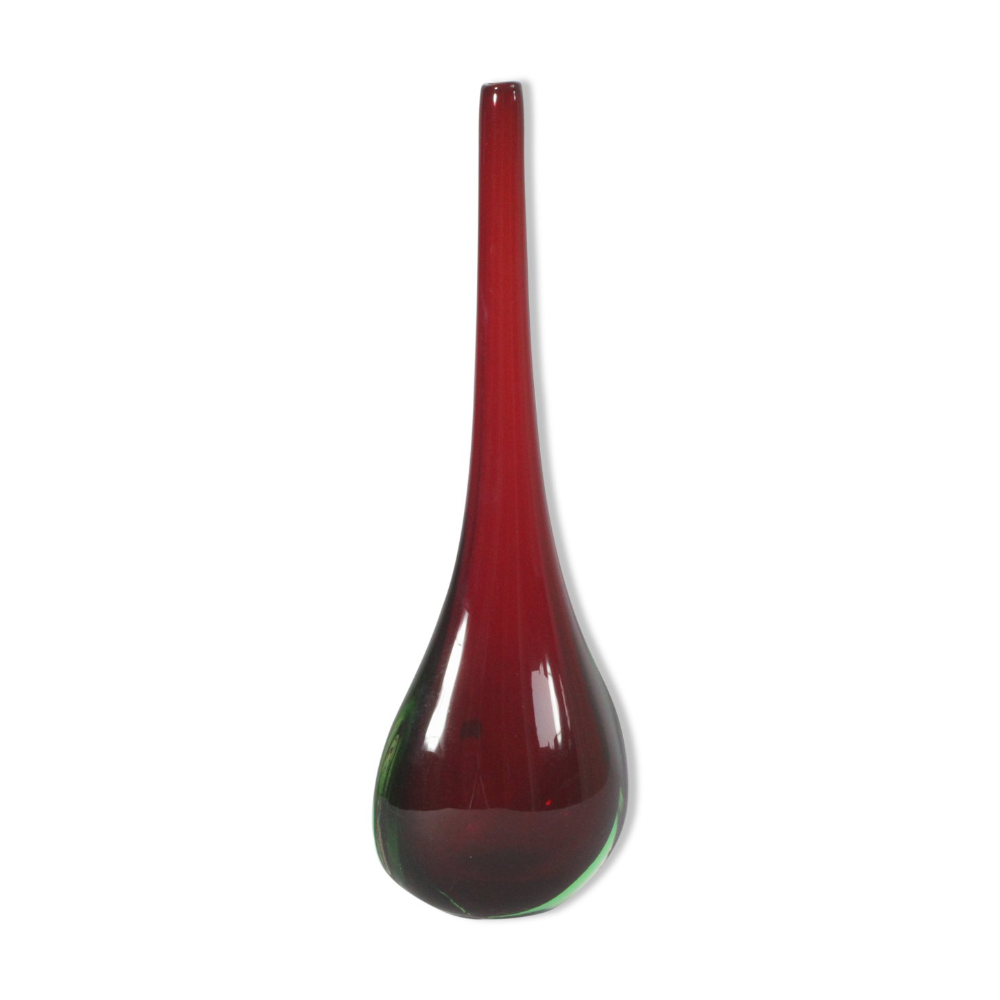 Sommerso drop vase in red and green, Murano 1950