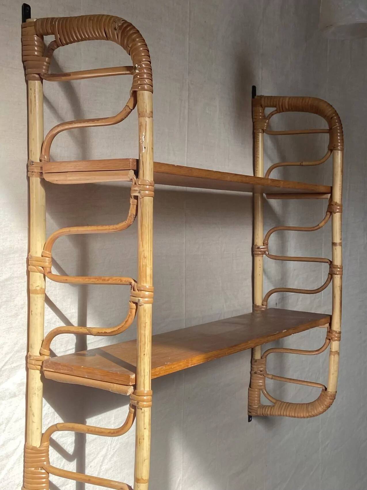 Rattan wall shelf, 1960s