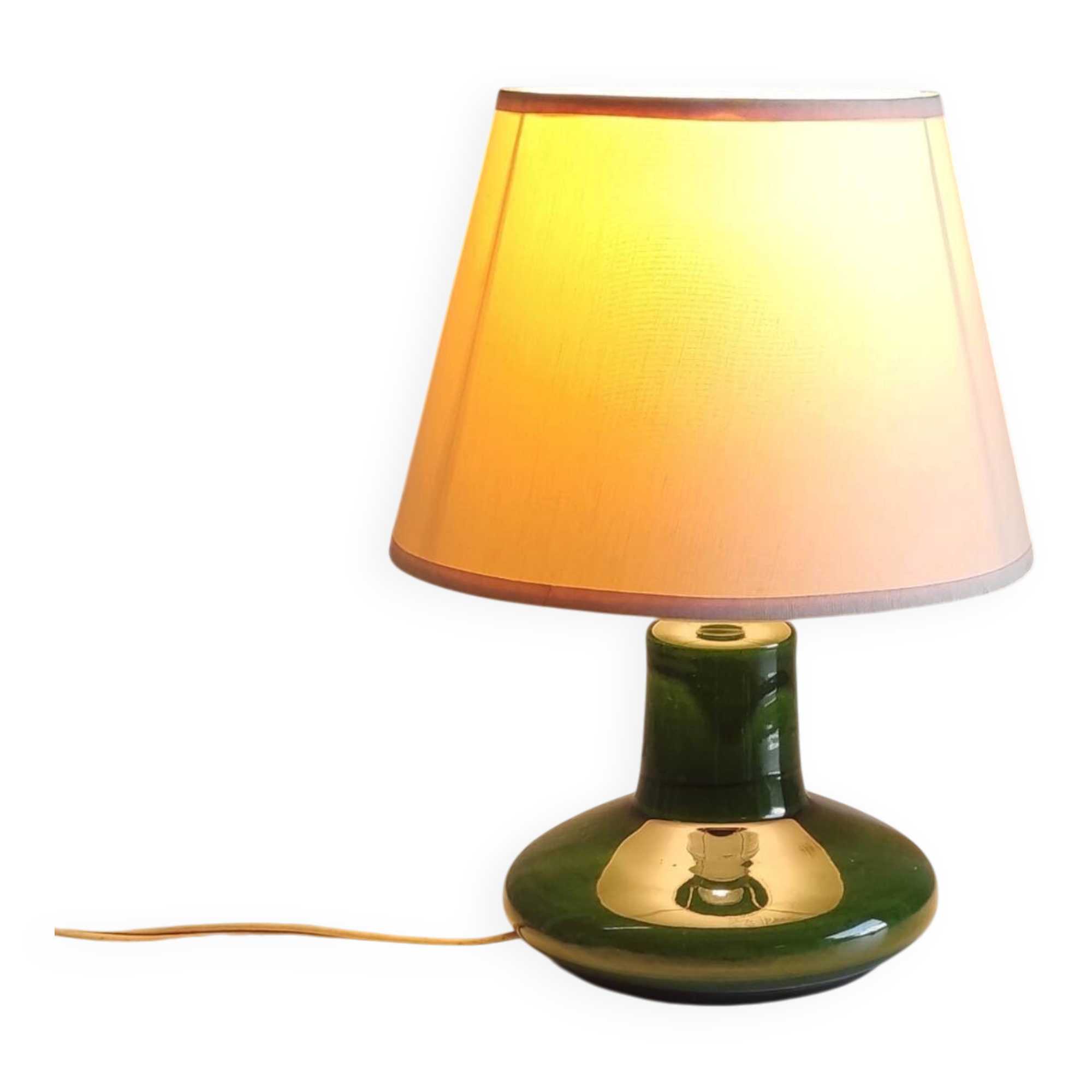 Green glazed ceramic table lamp base in Scandinavian style.