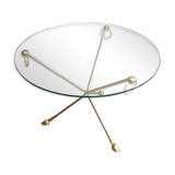 Round coffee table of neoclassical style in brass