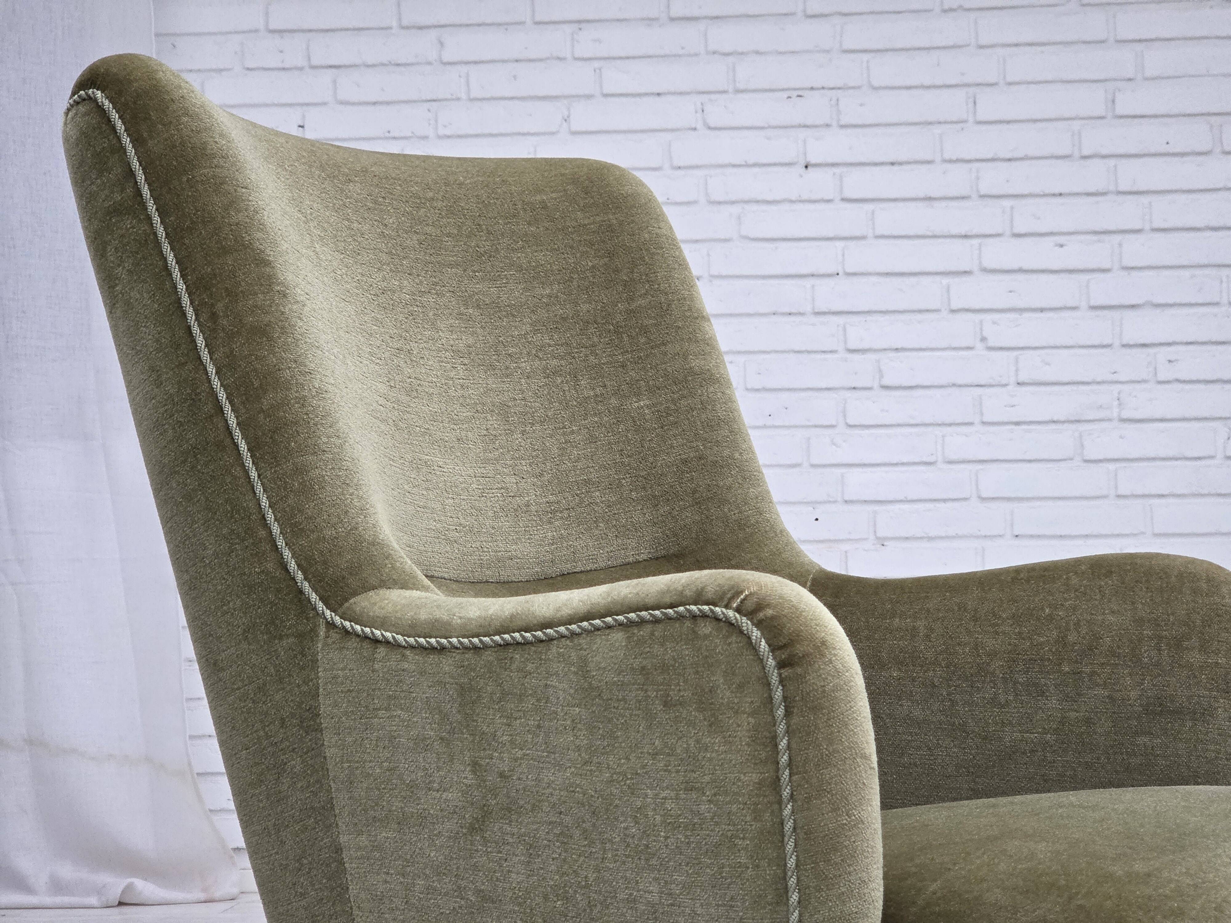 1970s, Danish highback armchair, green furniture velour.