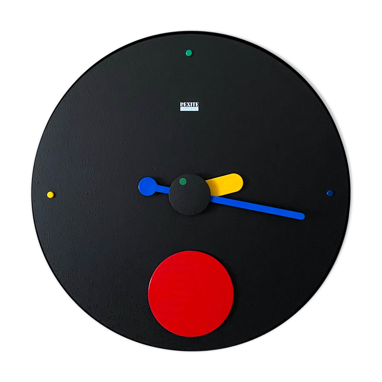 Rexite wall clock Contrattempo, postmodern, Memphis style, made in Italy.