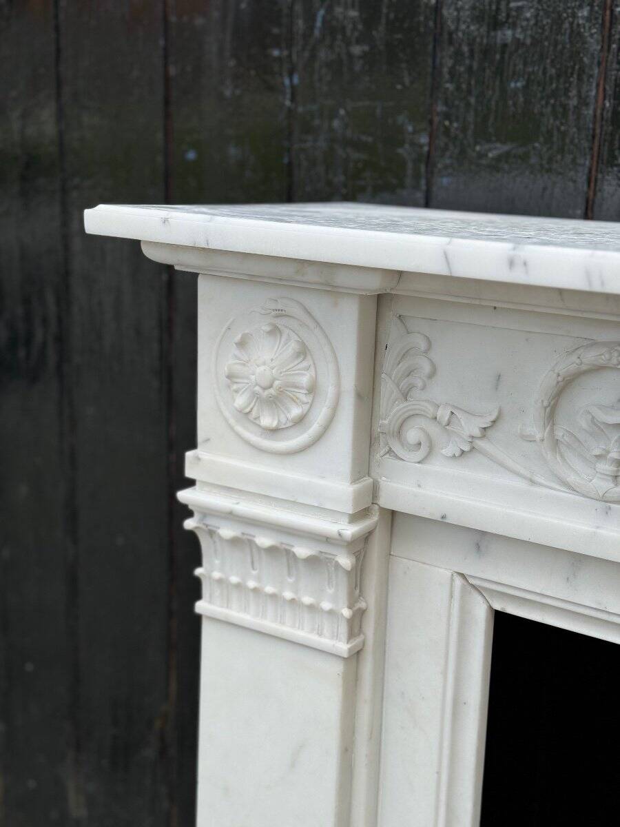 Louis XVI Style Fireplace In Carrara Marble Circa 1880