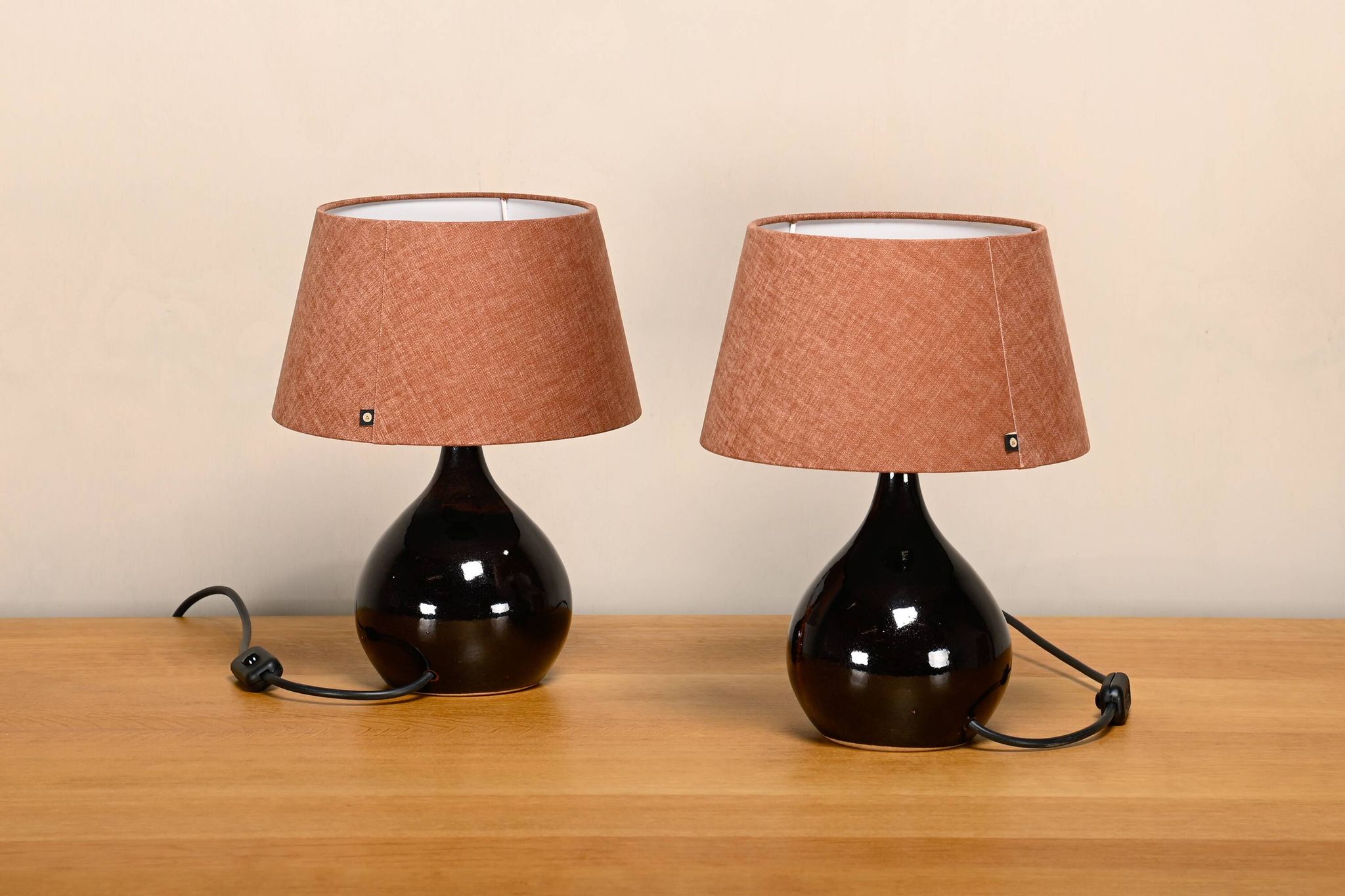Scandinavian Modern Ceramic dark brown glazed Table Lamps, Denmark 1960s