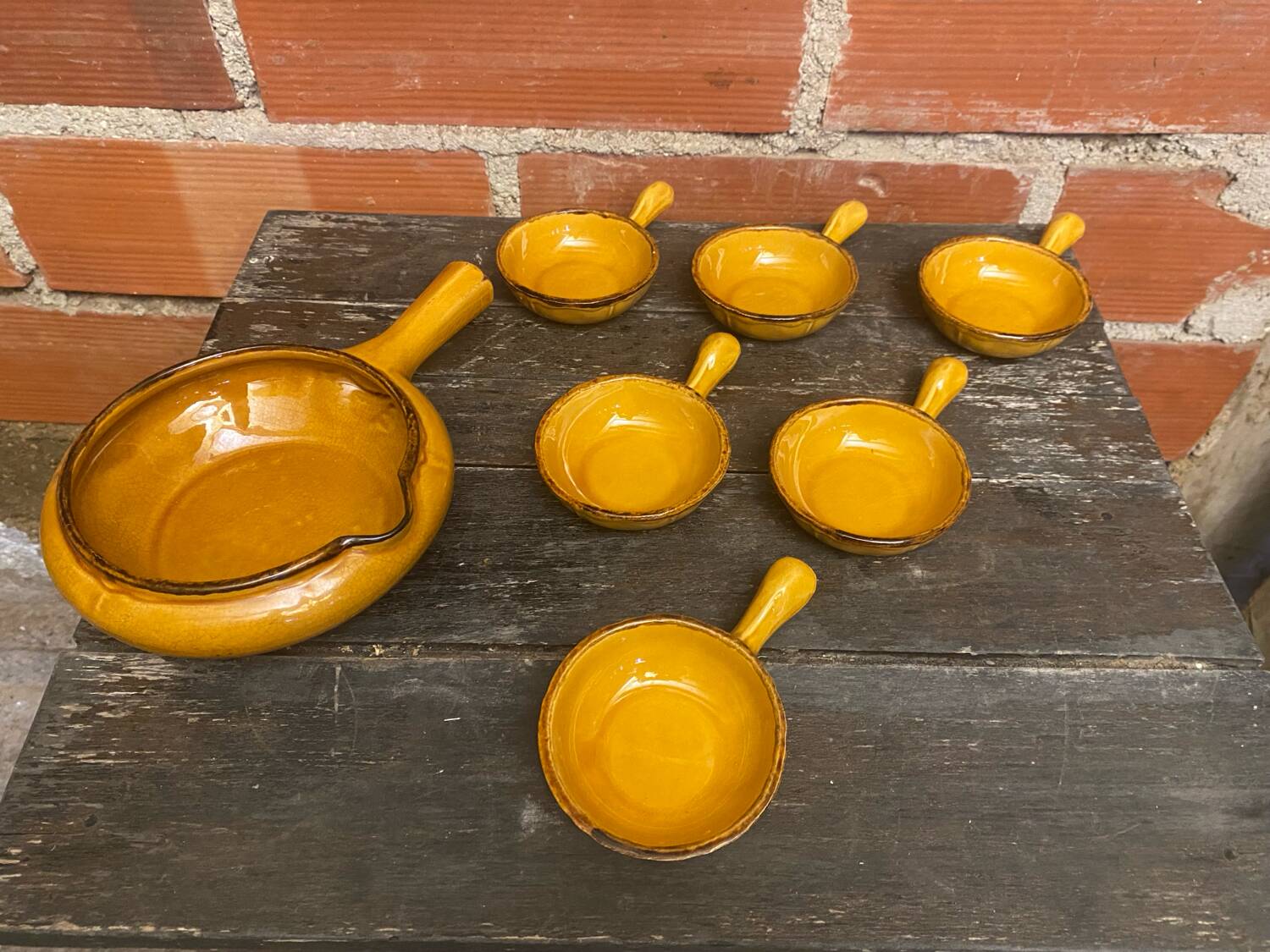 Lot of 6 Vallauris VALFLAM Vintage Enamelled Terracotta Pans #D