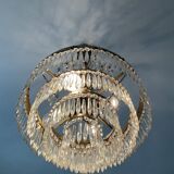 Old Crystal Grapevine Waterfall Chandelier and Solid Bronze Frame