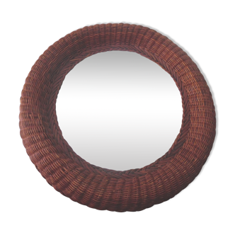 Round mirror rattan dark 60 x 60 cm