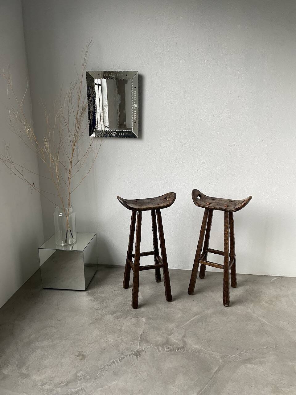 Pair of brutalist high stools