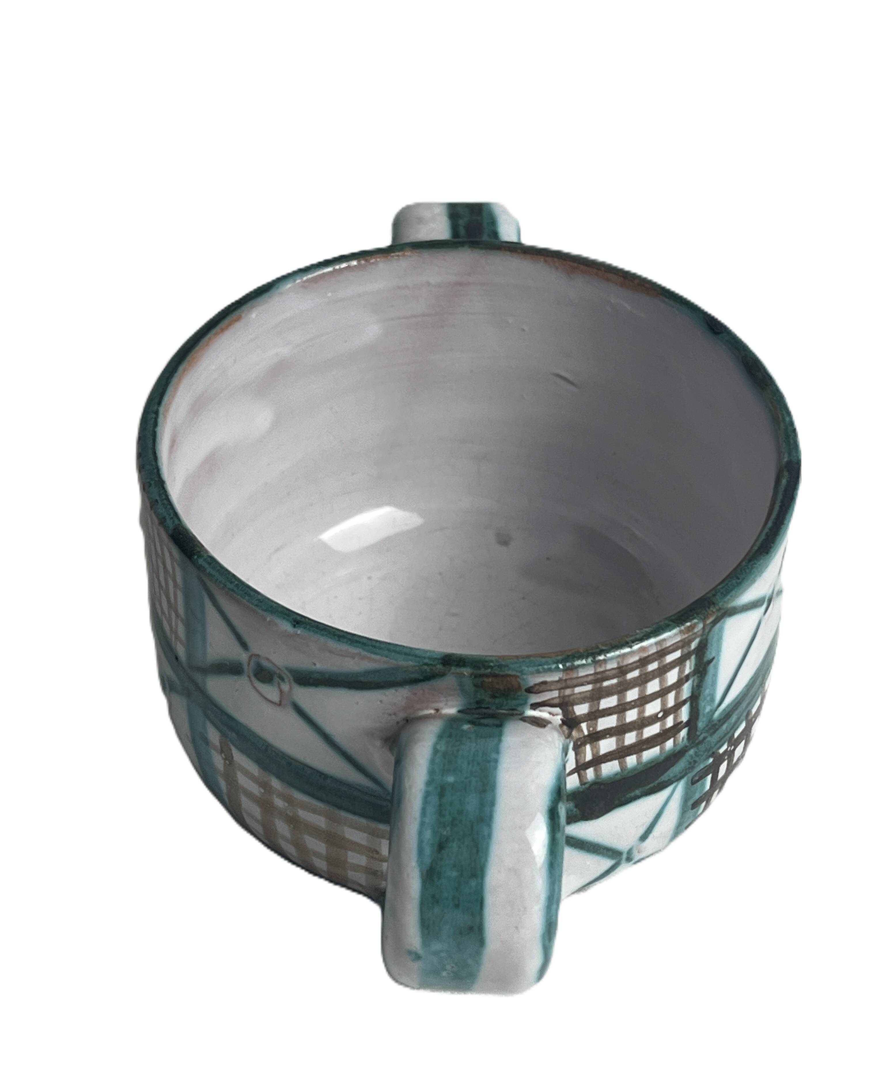 Robert Picault, bowl with two handles, polychrome earthenware, 20th century.