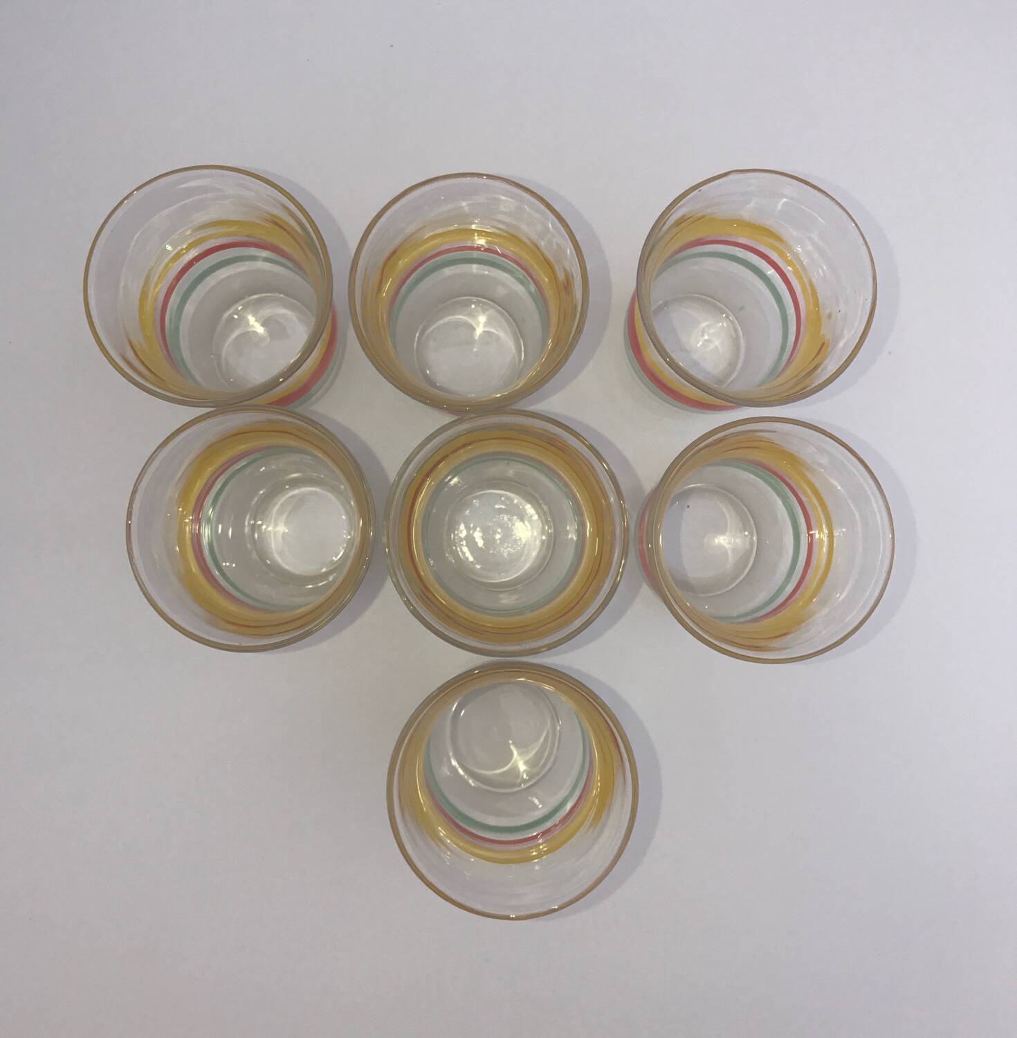 Set of 7 old tricolor glasses