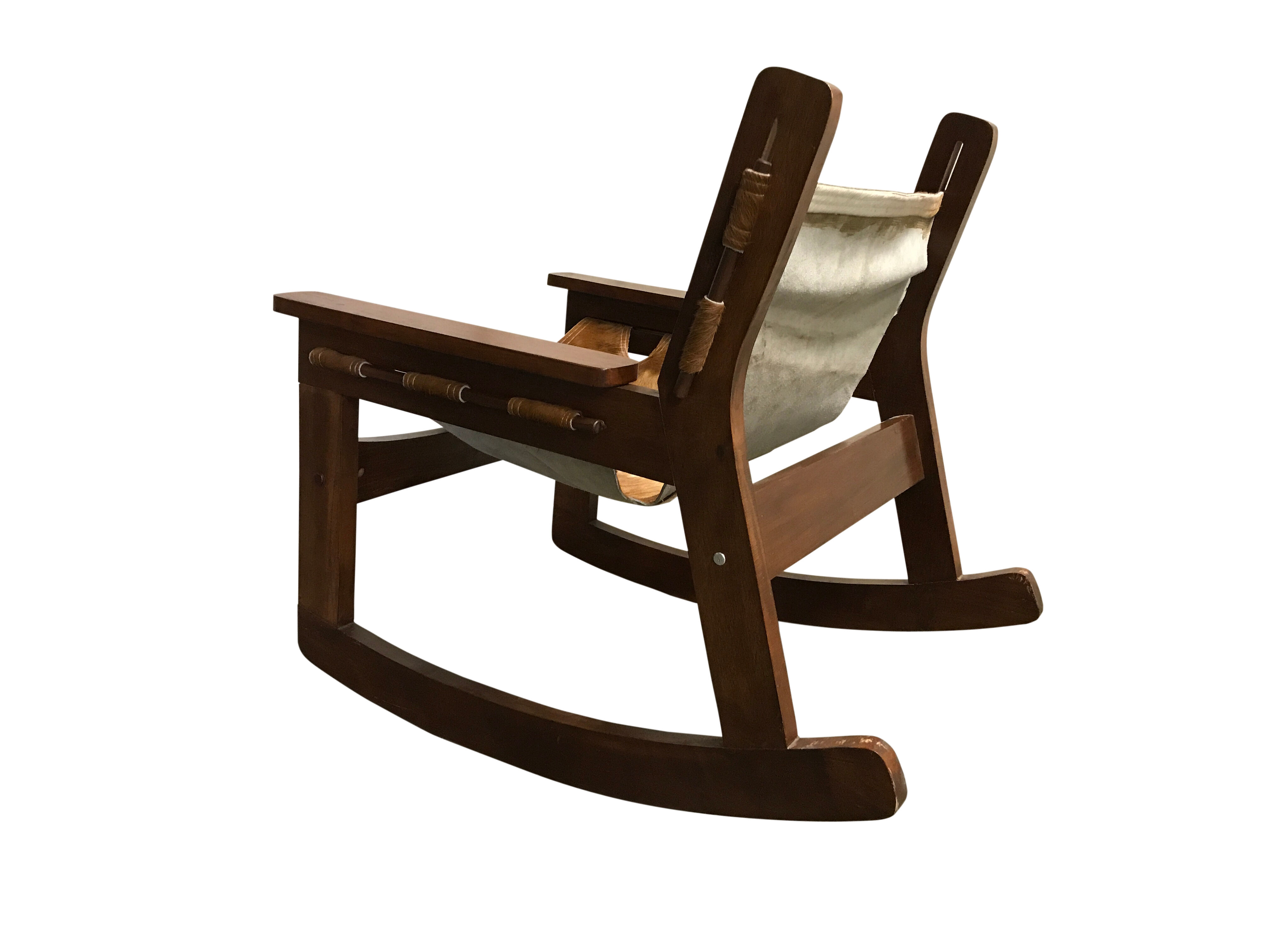 Vintage brazilian cowhide rocking chair, 1950s