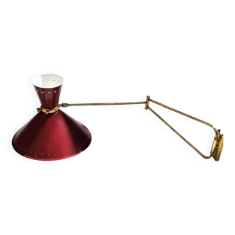 Large Diabolo wall lamp René Mathieu for Lunel burgundy color
