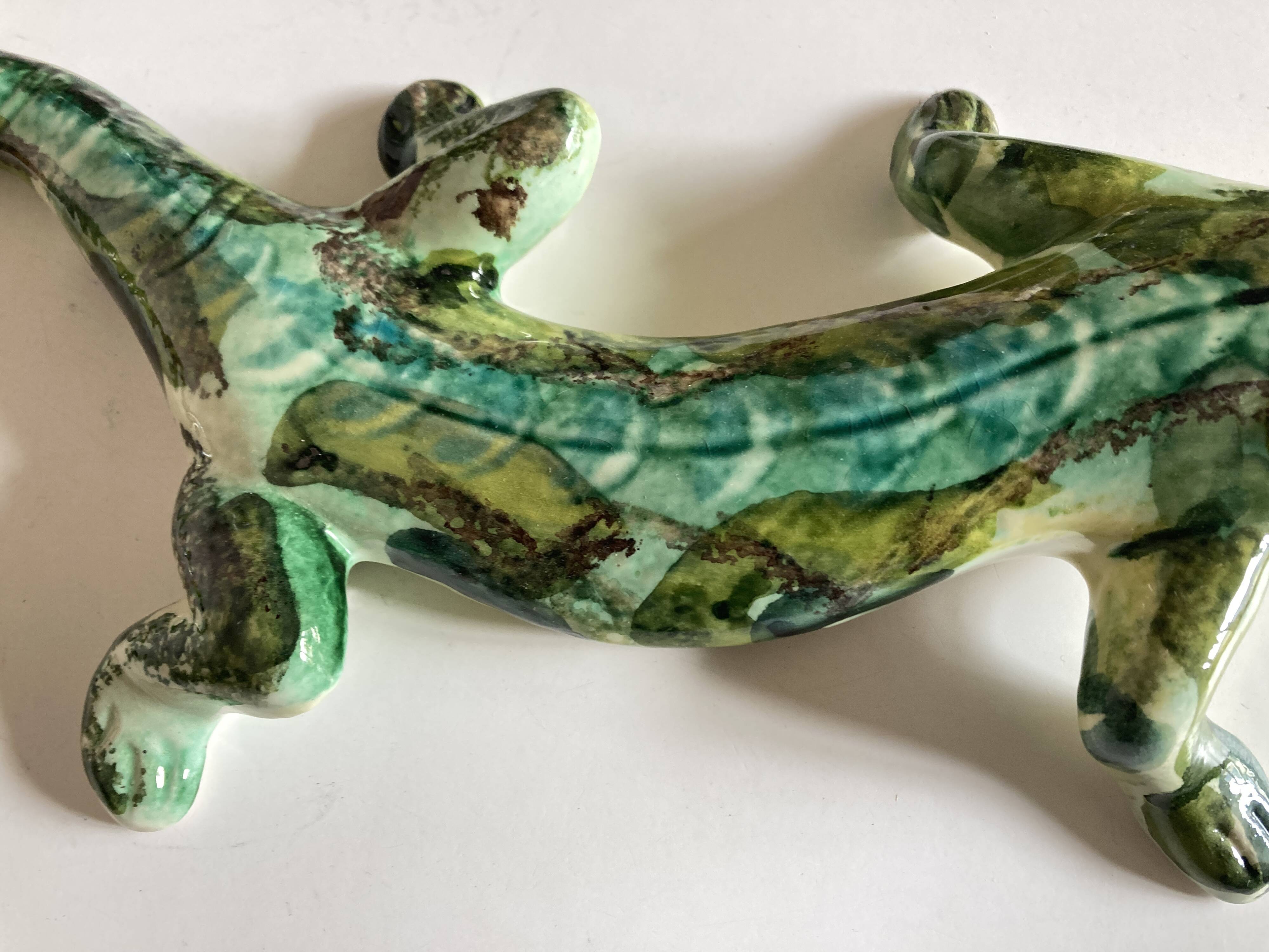Provence 1970 XXL lizard in green glazed stoneware