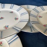 6 vintage octagonal flat plates in floral porcelain, 1960s